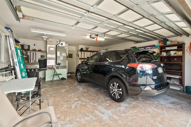 garage featuring a garage door opener and ceiling fan