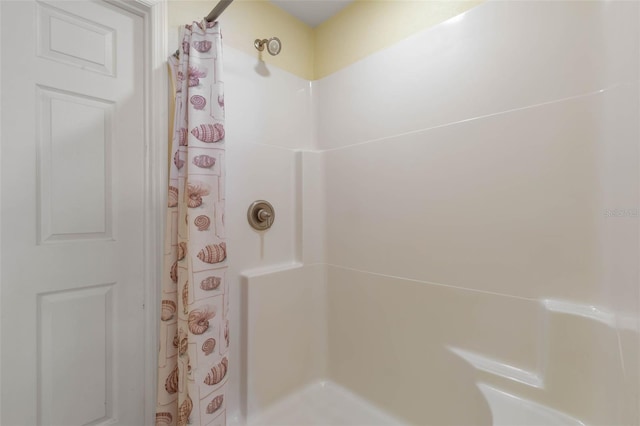 bathroom featuring a shower with shower curtain