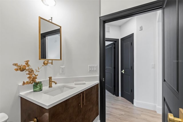 bathroom featuring vanity and wood-type flooring