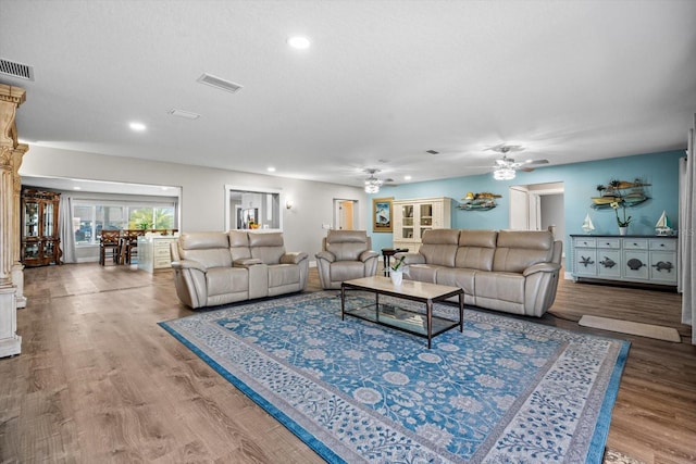 15 Cloverdale Ct S, Palm Coast, FL 32137 - living area featuring ceiling fan, wood finished floors, and recessed lighting