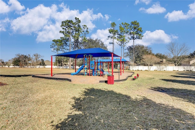 view of jungle gym with a yard