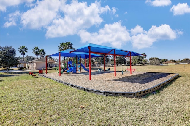 view of jungle gym with a yard