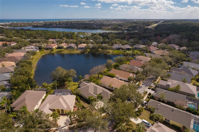 bird's eye view featuring a water view