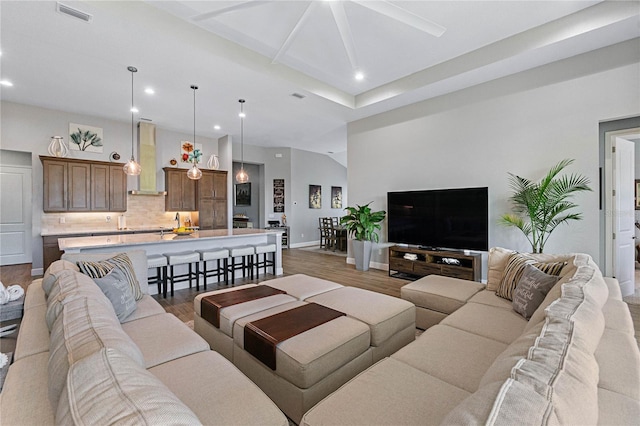 living room featuring dark hardwood / wood-style flooring