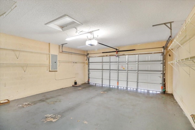 garage featuring a garage door opener and electric panel