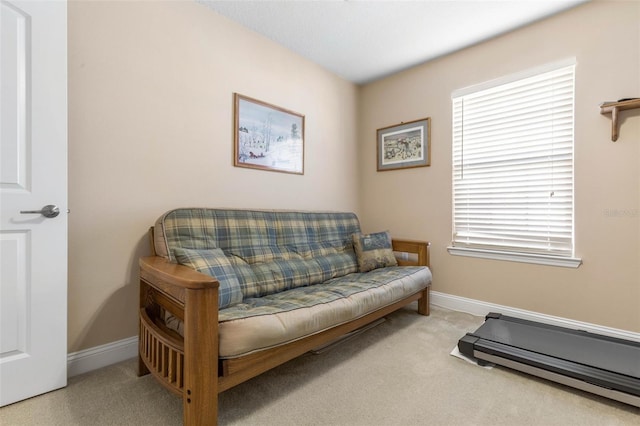 living area with carpet and baseboards