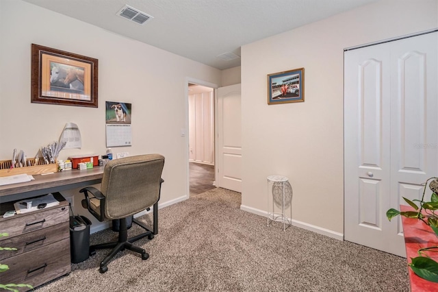 view of carpeted home office