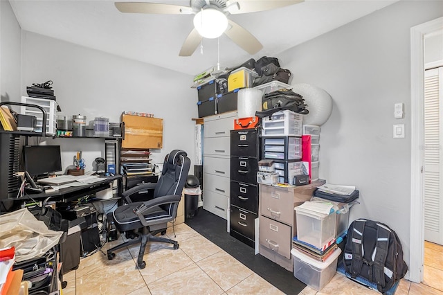 tiled office with ceiling fan