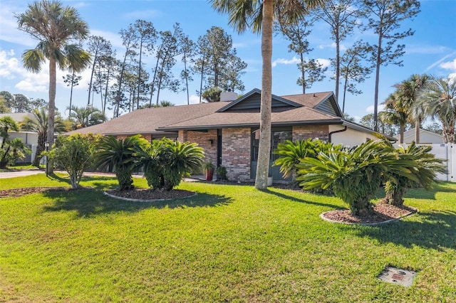 12 Bannerwood Ln, Palm Coast, FL 32137 - ranch-style house with a front lawn and a chimney