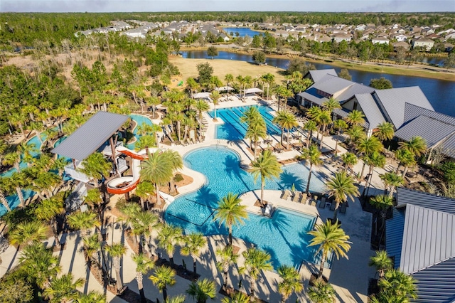 bird's eye view featuring a water view