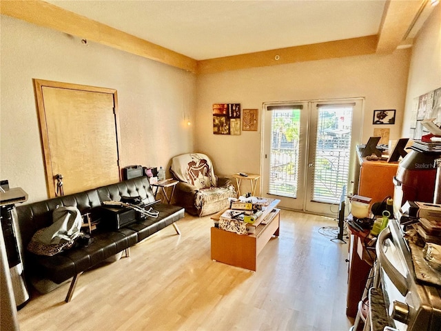 interior space with light hardwood / wood-style flooring and french doors