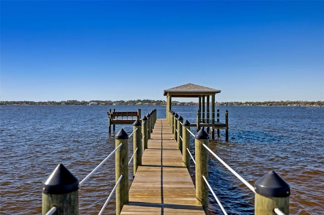 dock area with a water view