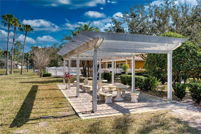 exterior space with a pergola