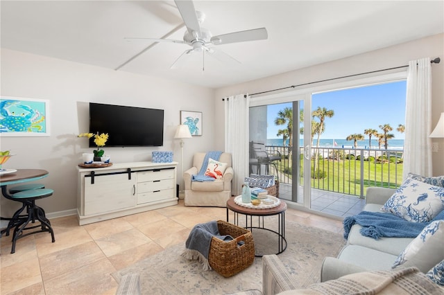 living room featuring ceiling fan