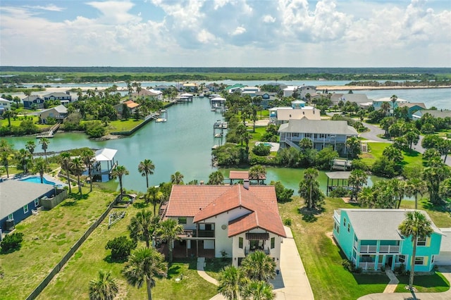 aerial view with a water view