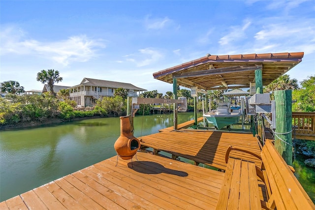 dock area with a water view