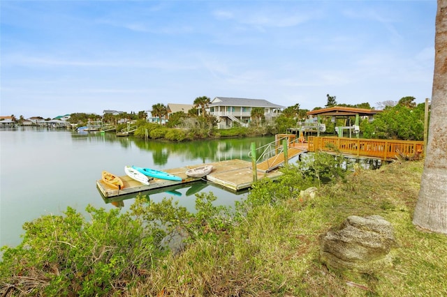 dock area with a water view