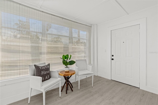 sitting room with light hardwood / wood-style floors