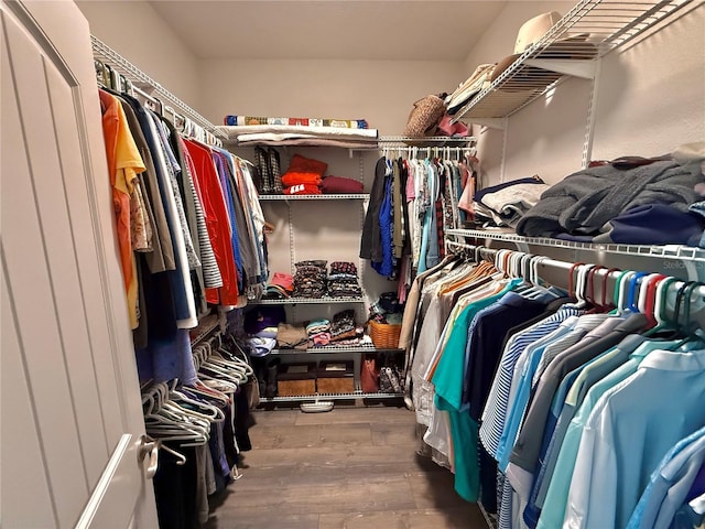 walk in closet featuring wood finished floors