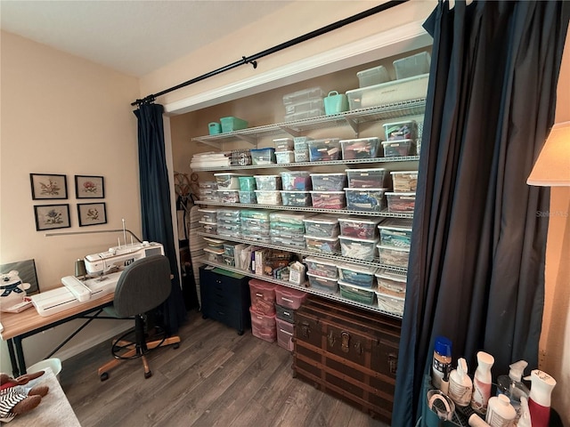 office space with dark wood-type flooring