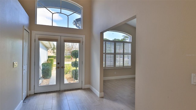 doorway featuring french doors, a wealth of natural light, and light hardwood / wood-style flooring