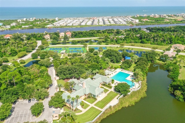 aerial view with a water view