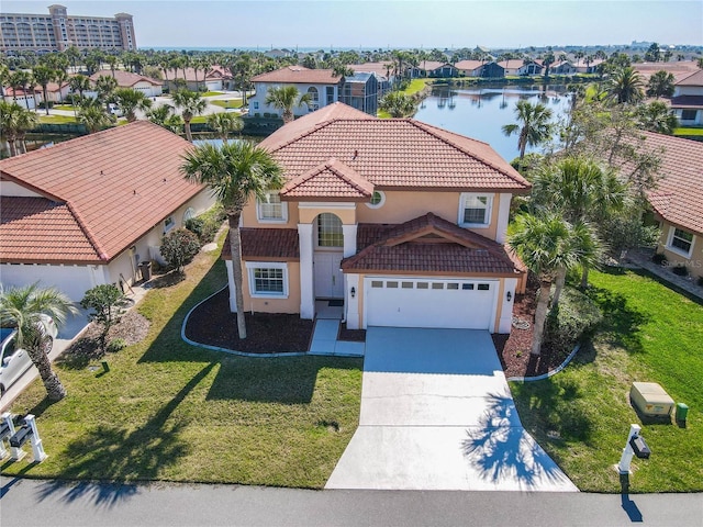 exterior space featuring a water view and a residential view