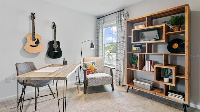 sitting room with carpet flooring and baseboards