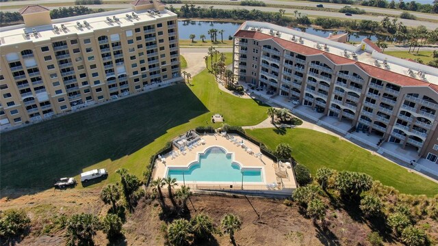 bird's eye view featuring a water view