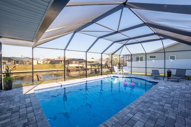 view of pool with a lanai, a patio area, and a fenced in pool