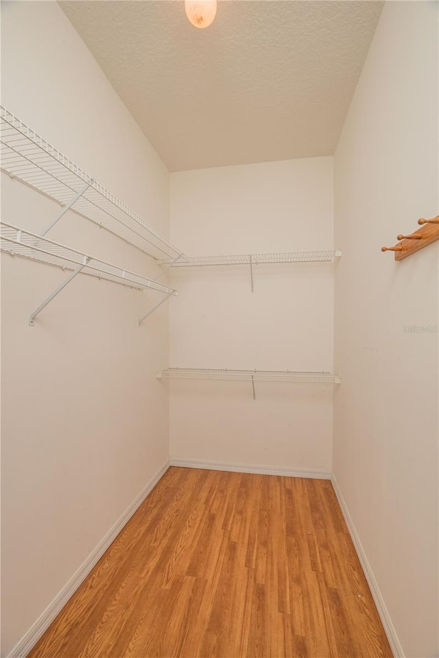 walk in closet with wood finished floors