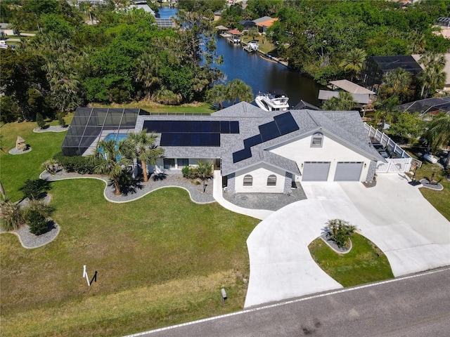 aerial view with a water view