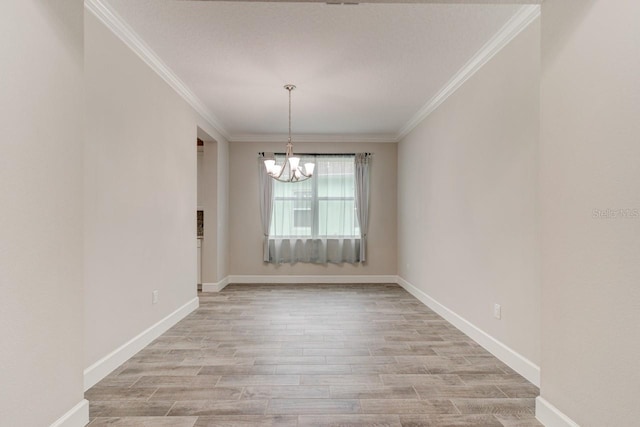 1068 Sea Shell Ct, Daytona Beach, FL 32124 - unfurnished dining area with a chandelier, crown molding, baseboards, and light wood-style floors
