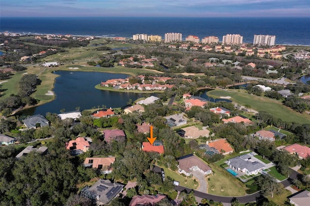 aerial view with a water view