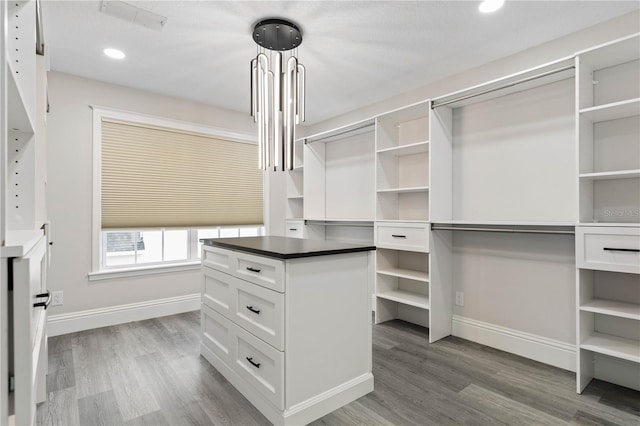 spacious closet featuring wood finished floors and visible vents