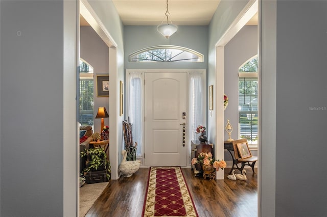 foyer with wood finished floors