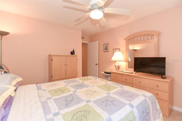 bedroom featuring ceiling fan and visible vents