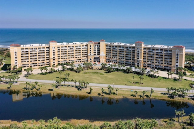 aerial view with a water view