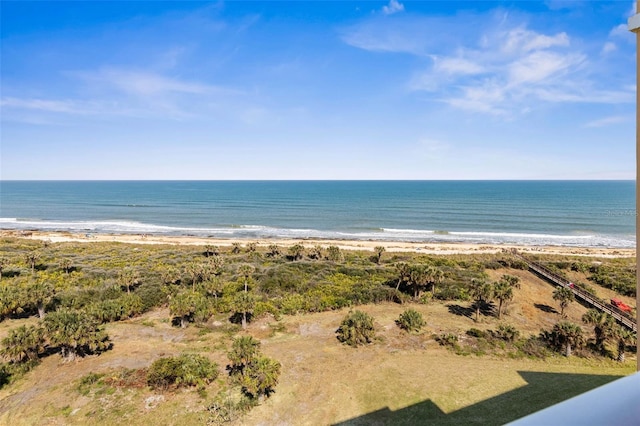 view of water feature with a beach view