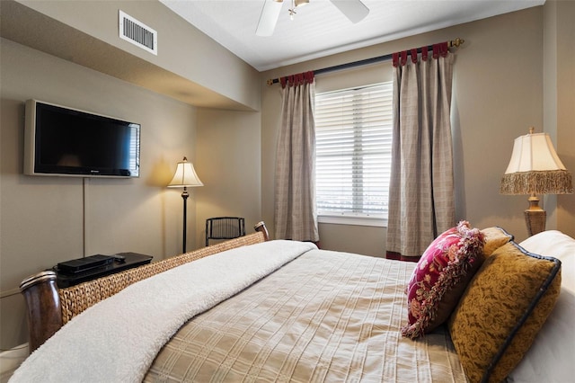 bedroom with visible vents and ceiling fan