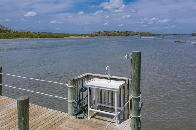 view of dock with a water view