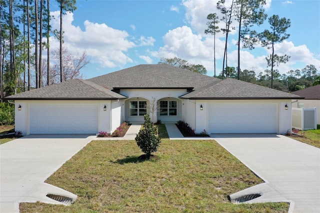 single story home with driveway, an attached garage, and stucco siding