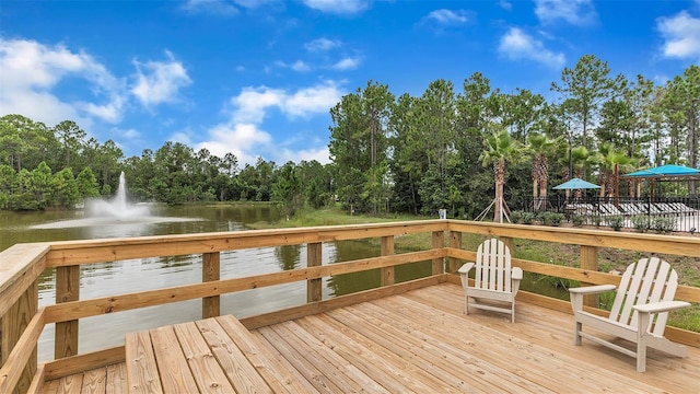 deck with a water view