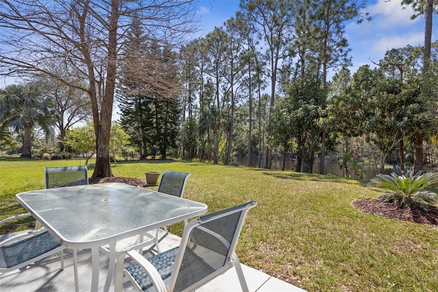 view of yard with outdoor dining area and a patio area