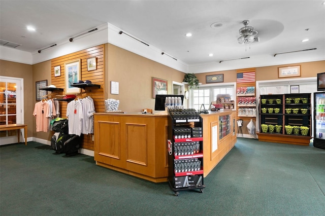 interior space with visible vents, recessed lighting, and carpet floors