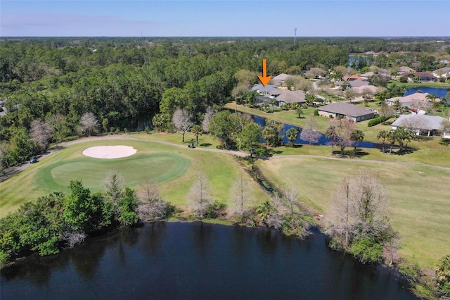 bird's eye view with a view of trees and a water view