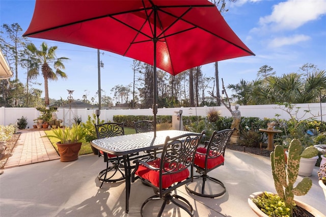 view of patio / terrace featuring a fenced backyard and outdoor dining space