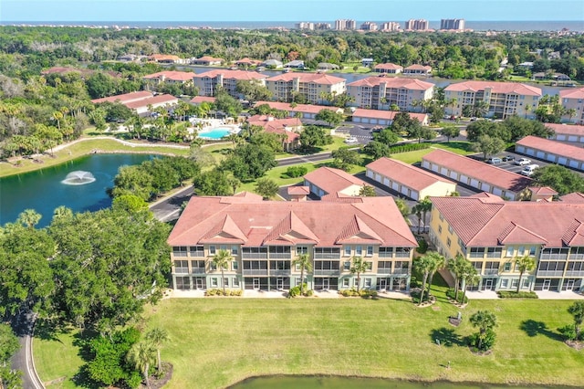 aerial view with a water view