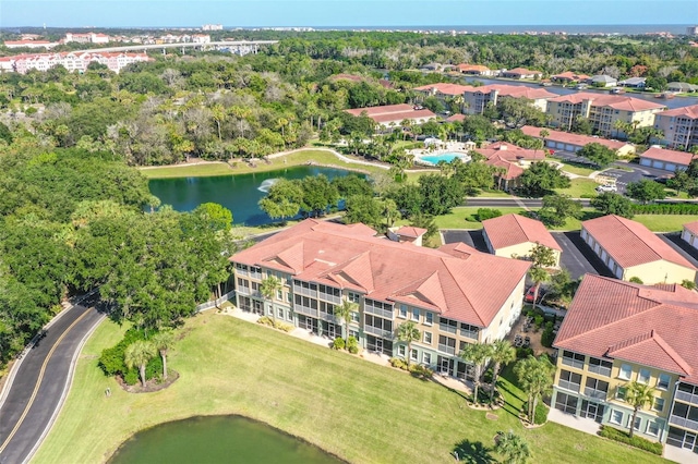 bird's eye view featuring a water view