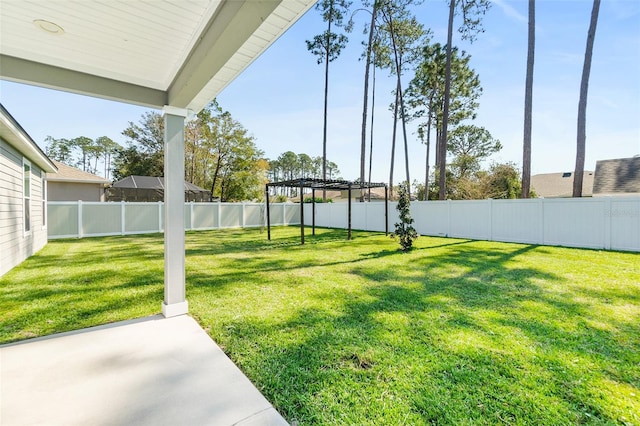 view of yard with a patio area and a fenced backyard